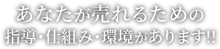 あなたが売れるための指導・仕組み・環境があります!