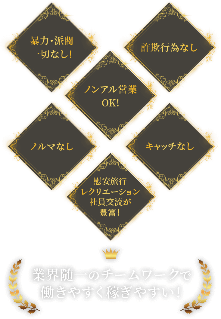 暴力・派閥一切なし!ノンアル営業OK!詐欺行為なし ノルマなし キャッチなし 慰安旅行レクリエーション社員交流が豊富!